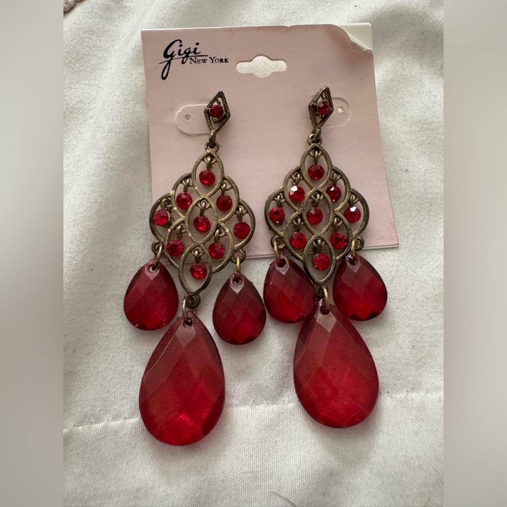 Gigi New York Red Chandelier Earrings